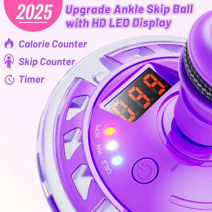 3-In-1 Skip Ball for Kids Rechargeable LED Flash Wheel with Counter Timer & Calorie Tracker Adjustable Rope Home Workout Equipment Fun Indoor & Outdoor Exercise Gift