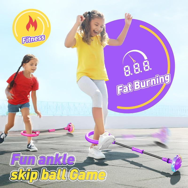 3-In-1 Skip Ball for Kids Rechargeable LED Flash Wheel with Counter Timer & Calorie Tracker Adjustable Rope Home Workout Equipment Fun Indoor & Outdoor Exercise Gift