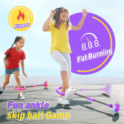 3-In-1 Skip Ball for Kids Rechargeable LED Flash Wheel with Counter Timer & Calorie Tracker Adjustable Rope Home Workout Equipment Fun Indoor & Outdoor Exercise Gift