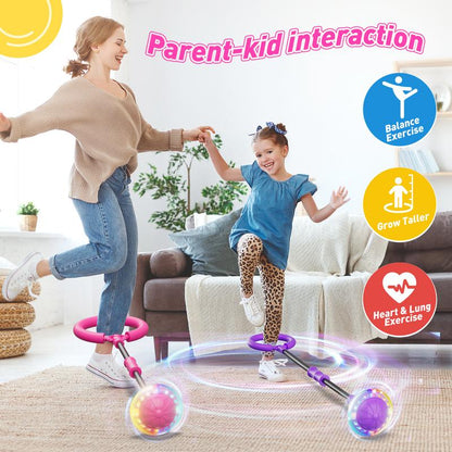 3-In-1 Skip Ball for Kids Rechargeable LED Flash Wheel with Counter Timer & Calorie Tracker Adjustable Rope Home Workout Equipment Fun Indoor & Outdoor Exercise Gift