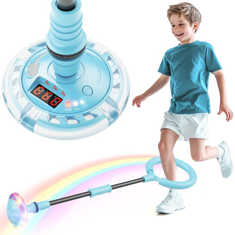 3-In-1 Skip Ball for Kids Rechargeable LED Flash Wheel with Counter Timer & Calorie Tracker Adjustable Rope Home Workout Equipment Fun Indoor & Outdoor Exercise Gift