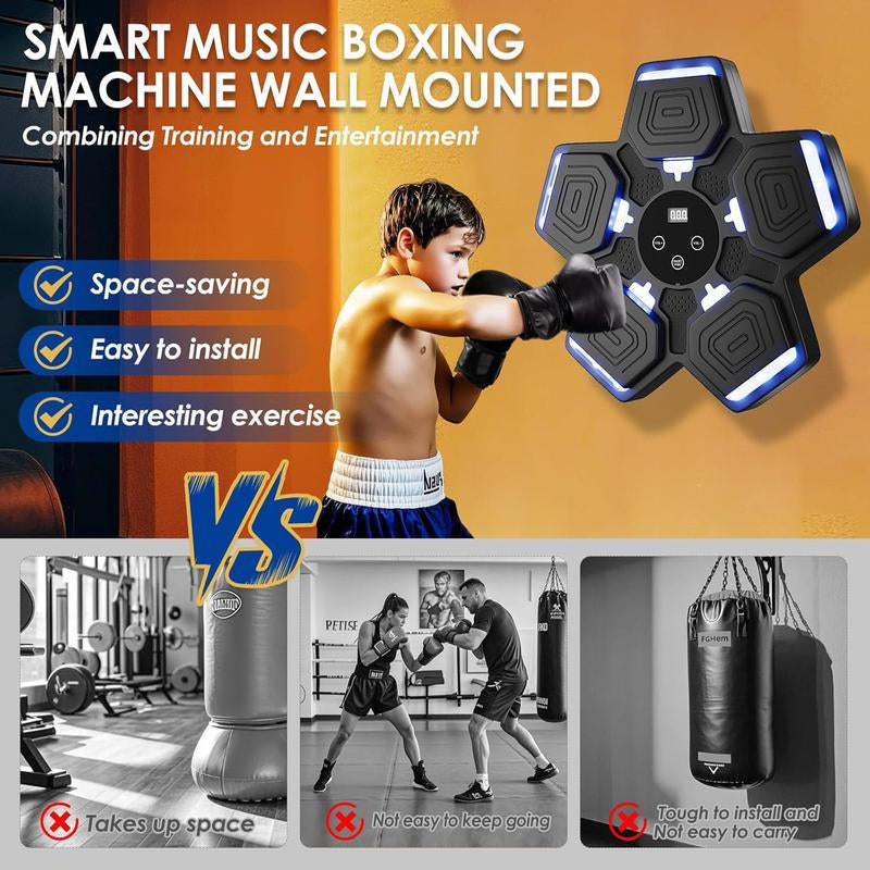 Music Boxing Machine for Adults Kids with Boxing Gloves, Boxing Wall Mount Machine 9 Speeds & 9 Modes, Smart Bluetooth Punching Trainer