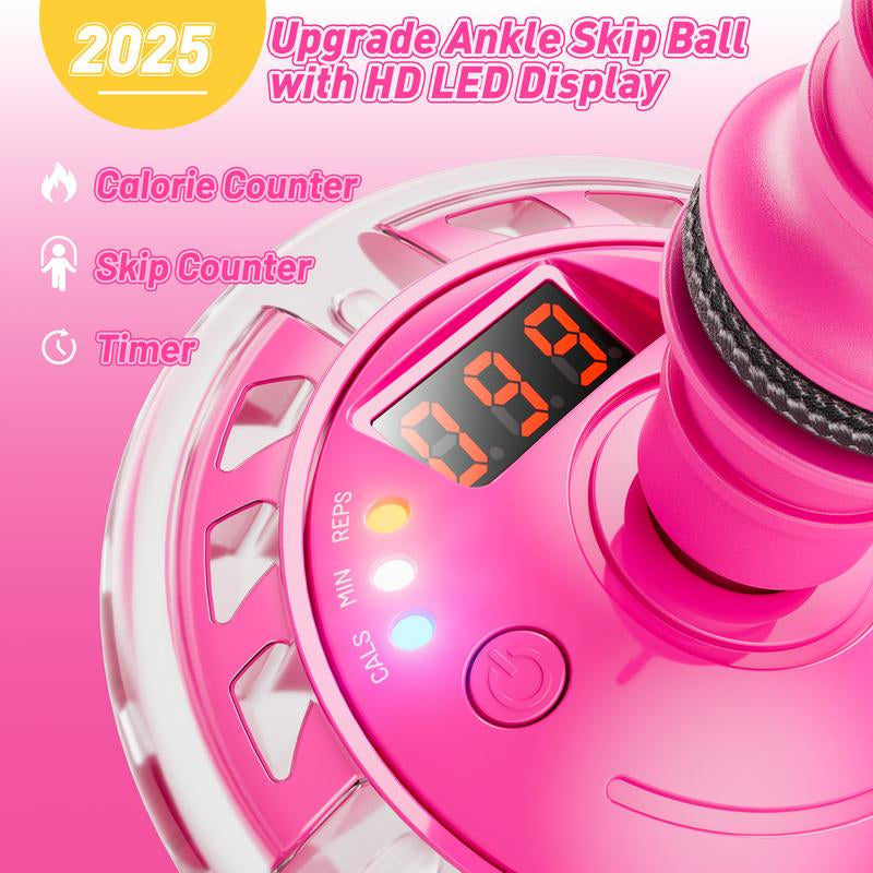 3-In-1 Skip Ball for Kids Rechargeable LED Flash Wheel with Counter Timer & Calorie Tracker Adjustable Rope Home Workout Equipment Fun Indoor & Outdoor Exercise Gift