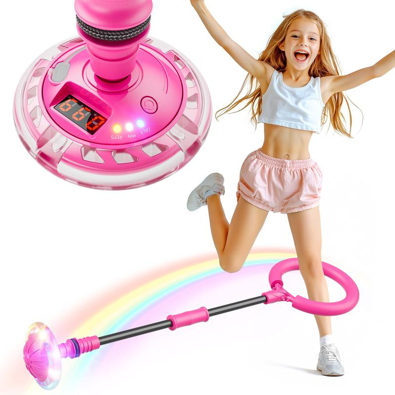 3-In-1 Skip Ball for Kids Rechargeable LED Flash Wheel with Counter Timer & Calorie Tracker Adjustable Rope Home Workout Equipment Fun Indoor & Outdoor Exercise Gift