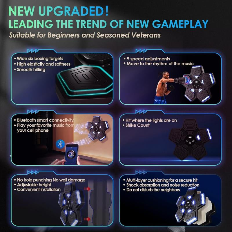 Music Boxing Machine for Adults Kids with Boxing Gloves, Boxing Wall Mount Machine 9 Speeds & 9 Modes, Smart Bluetooth Punching Trainer