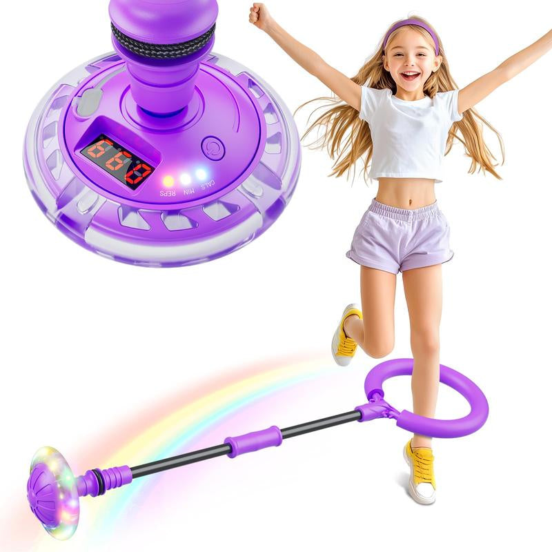 3-In-1 Skip Ball for Kids Rechargeable LED Flash Wheel with Counter Timer & Calorie Tracker Adjustable Rope Home Workout Equipment Fun Indoor & Outdoor Exercise Gift