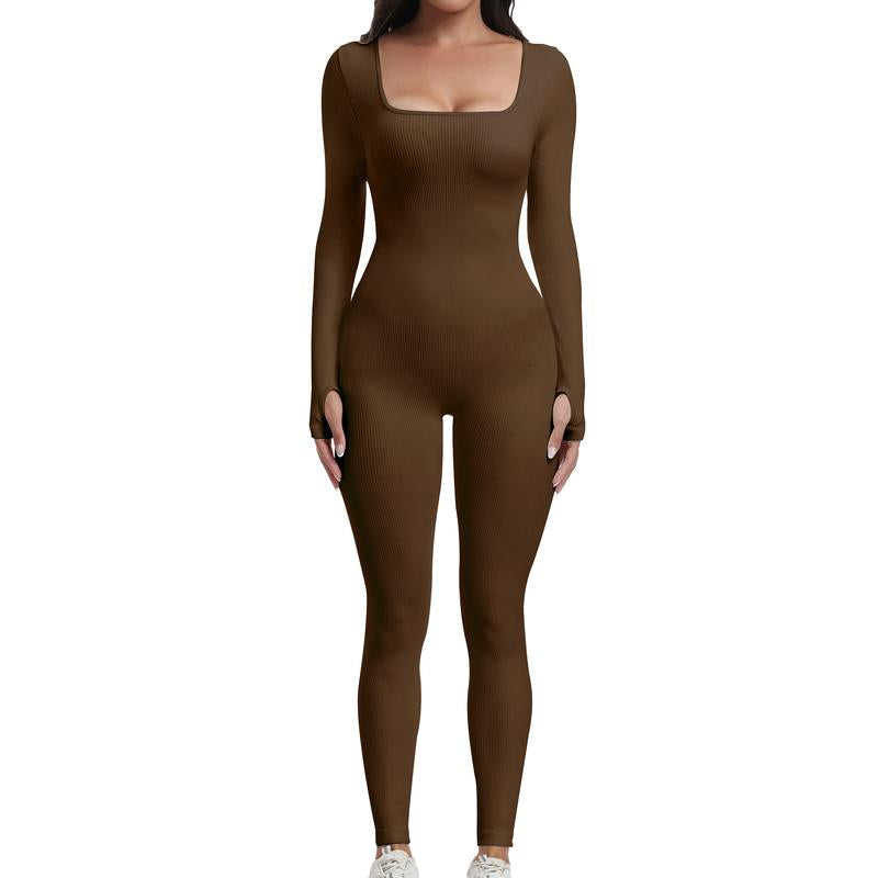 Sese Code Store Women Yoga Jumpsuits Workout Ribbed Long Sleeve Sport Jumpsuits